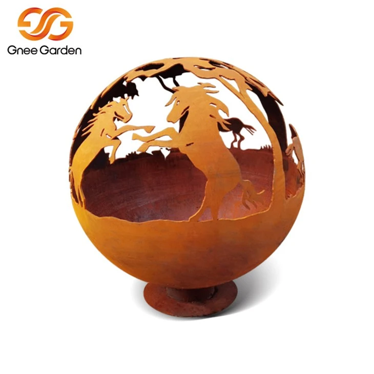 Fogueira em forma de esfera de aço Corten