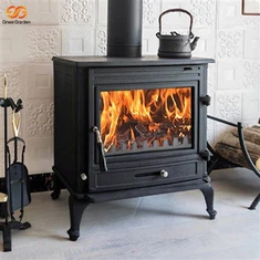 Fogão a lenha em ferro fundido com queimador de fogo real