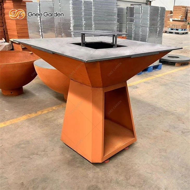 Weathering Steel Square Table Family BBQ