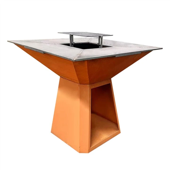 Grelha metálica de mesa quadrada em aço Corten