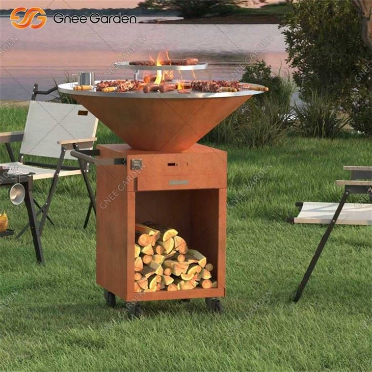 Portable Corten Steel Garden Home Plancha Grill BBQ