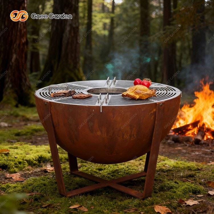 Spherical Weathering Steel  Grill Barbecue Fire Pit Bowl for Home Outdoor