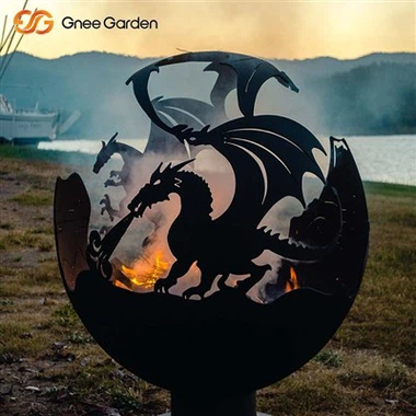 Corten Steel Outdoor Fire Pit Spheres Dargon Pattern