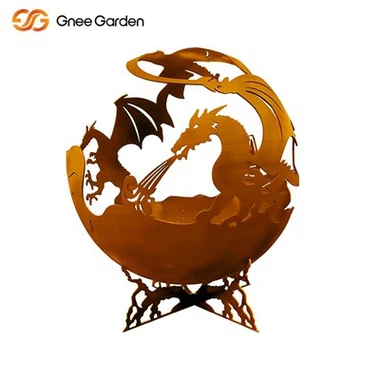 Escultura de Dragão de Incêndio da Esfera de Aço Corten